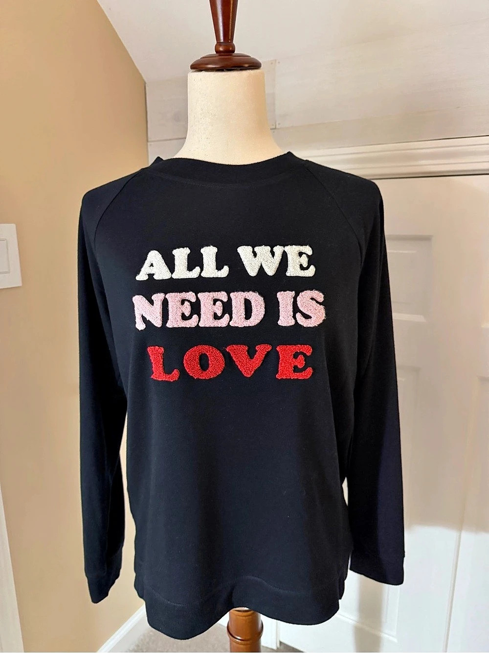 “All we need is love” Graphic Long Sleeve Black Top